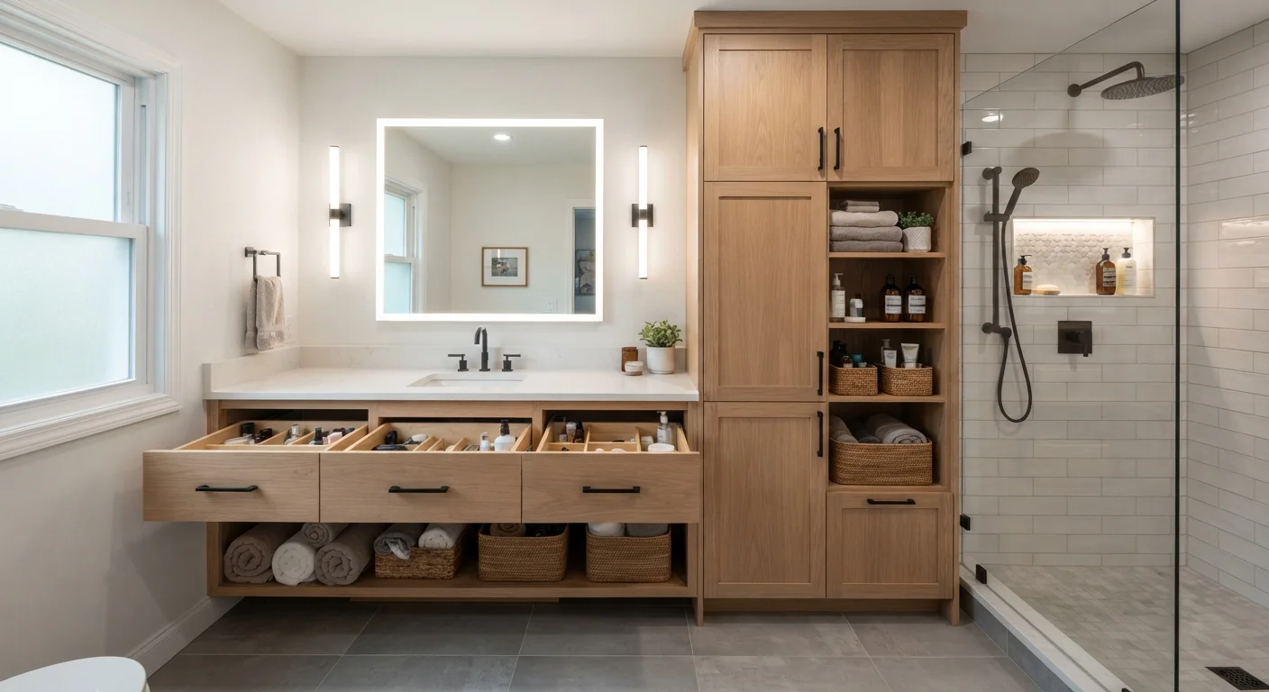 Efficient storage in bathroom remodeling services Wallingford