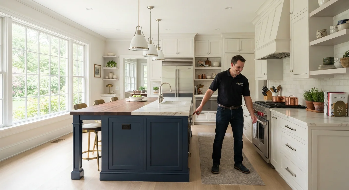 A close-up photograph of custom carpentry and finished surfaces