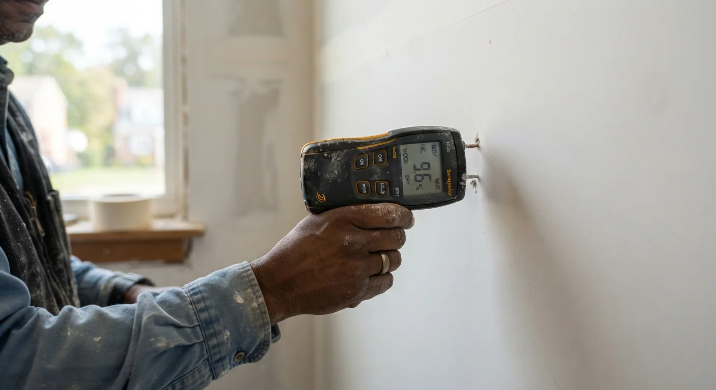 Moisture testing performed on interior walls.